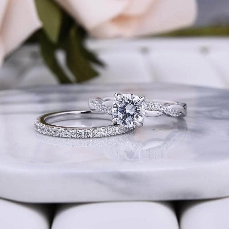 antique engagement rings-Twist White1.0ct Round Cut Wedding Set