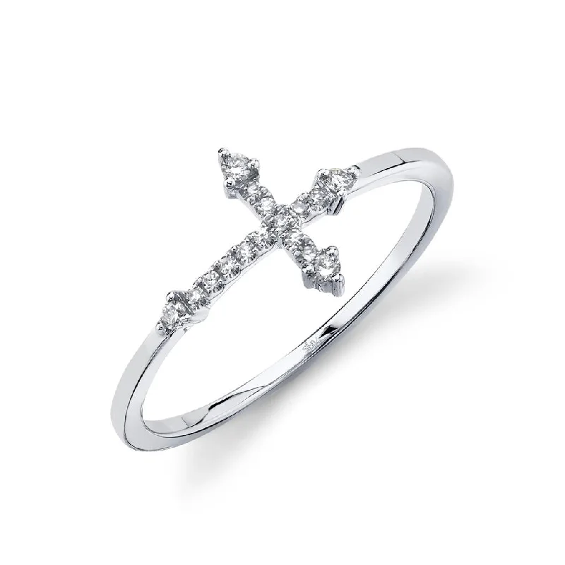 high-quality engagement rings-Shy 14K Diamond Cross Ring