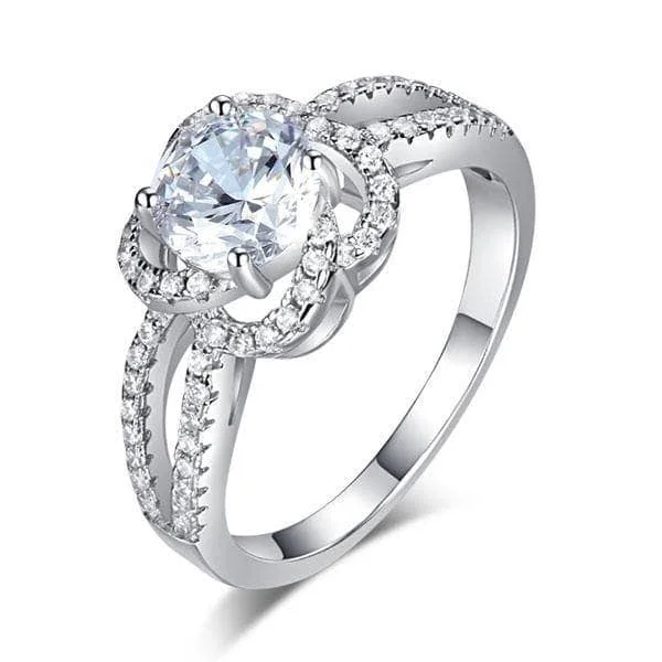 wedding engagement rings set-Created Diamond Floral Engagement Ring 1 Ct