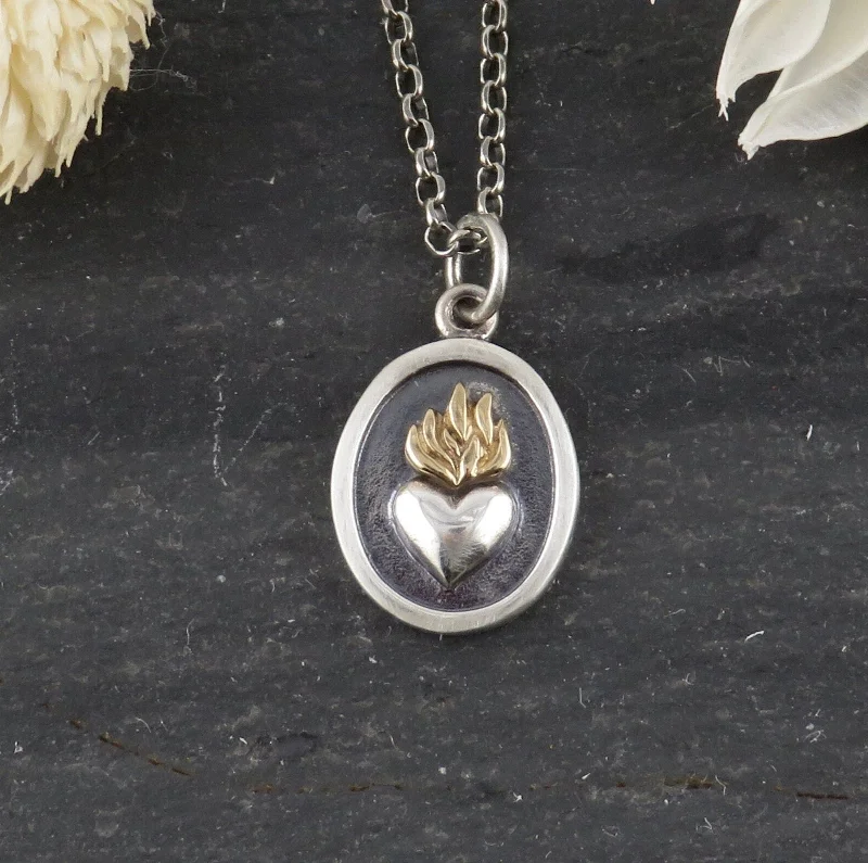 vintage necklaces for women-Shadow Box Flaming Heart Necklace