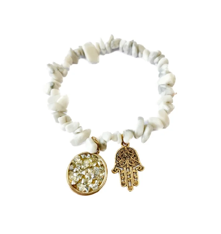 creative bangles for women-Hamsa White Howlite Crystal Bracelet