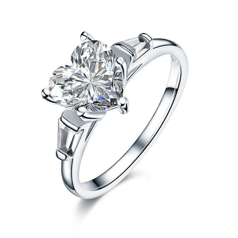 platinum and diamond engagement rings-Created Diamond Engagement Ring Heart Stone 2 Carat