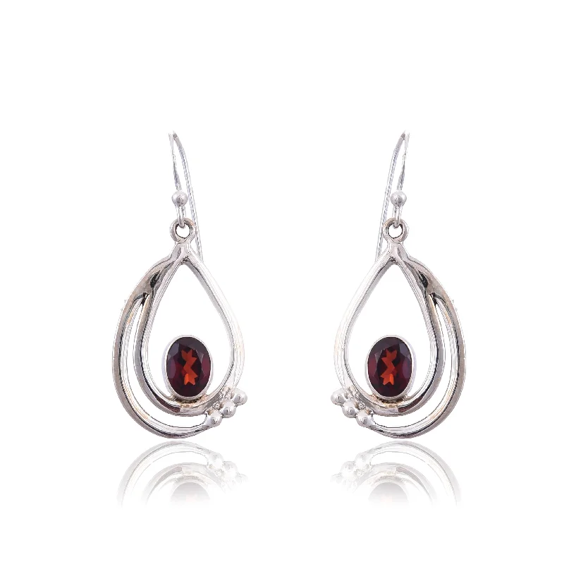 personalized earrings for women-Silver Mountain Garnet silver 925 earring