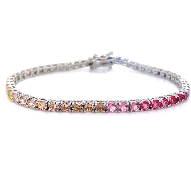 minimalistic bangles for women-Sterling Silver Rainbow Tennis Bracelet