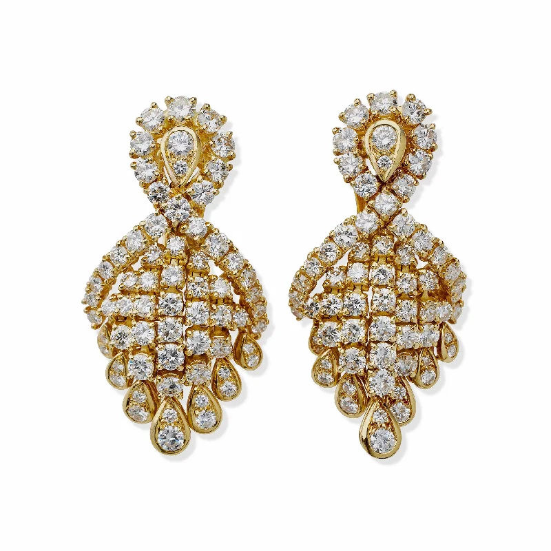 glamorous earrings for women-Fred Paris 18K Gold and Diamond Pendant Earrings