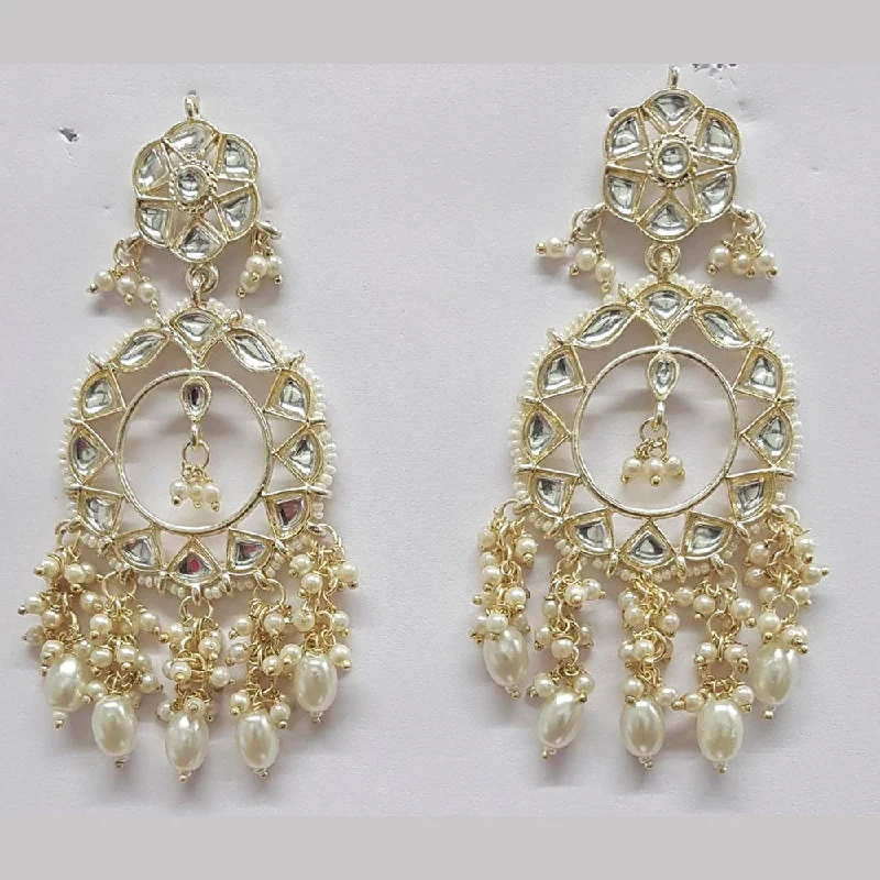 vintage-inspired earrings for women-Shreeji Kundan Stone Gold Plated Dangler Earrings - ShreejiEar40