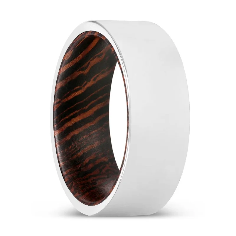 anniversary diamond rings for women-BOOKER | Wenge Wood, Silver Tungsten Ring, Shiny, Flat