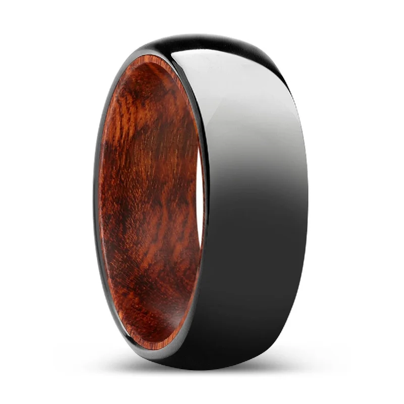 stackable gemstone rings for women-RUSTICO | Snake Wood, Black Tungsten Ring, Shiny, Domed