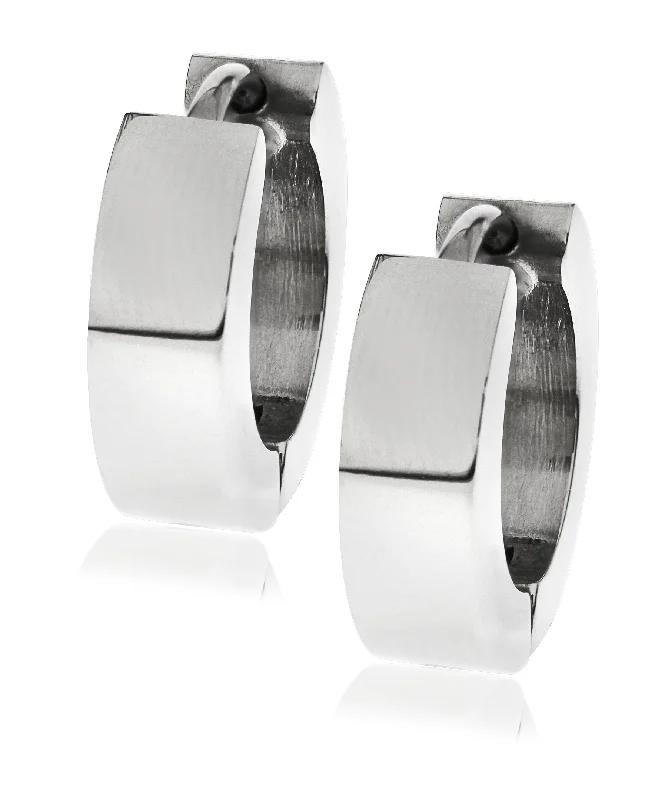 artistic earrings for women-Men's Stainless Steel Huggie Hoop Earrings