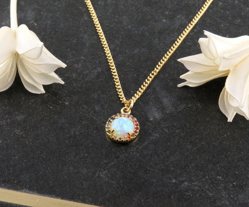 butterfly necklaces for women-Multicolor Gold Opal Circle Necklace