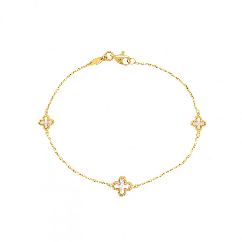 romantic bangles for women-9ct Yellow Gold Mother of Pearl Clover Bracelet