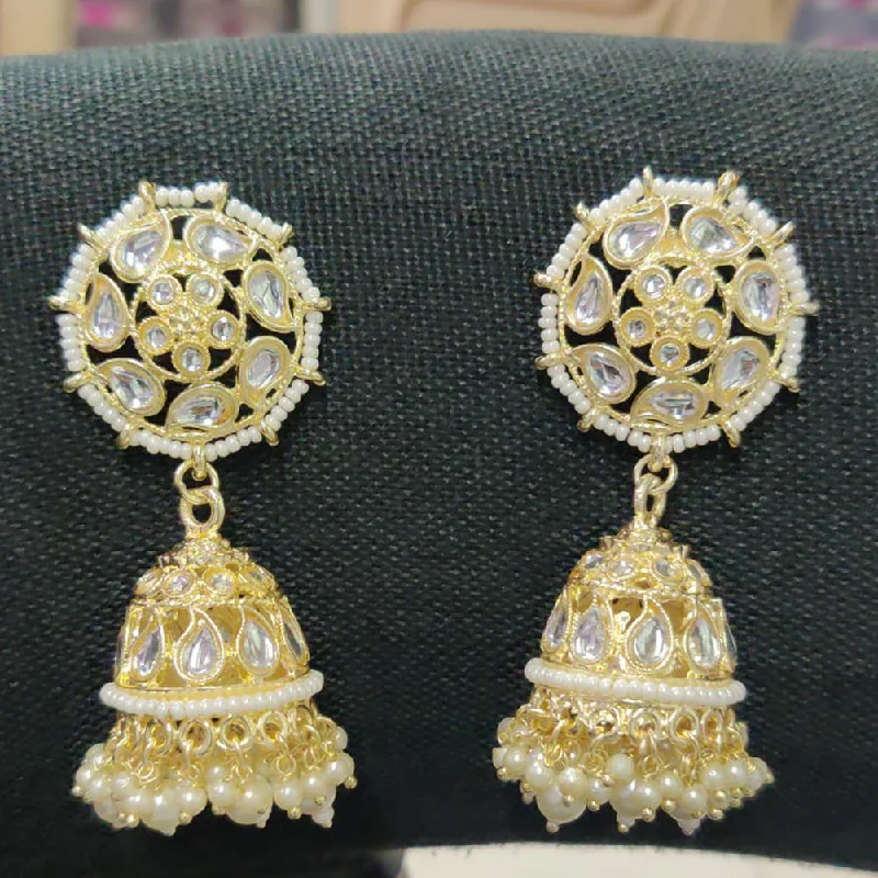 sterling silver earrings for women-Shreeji Gold Plated Kundan Stone Jhumki Earrings