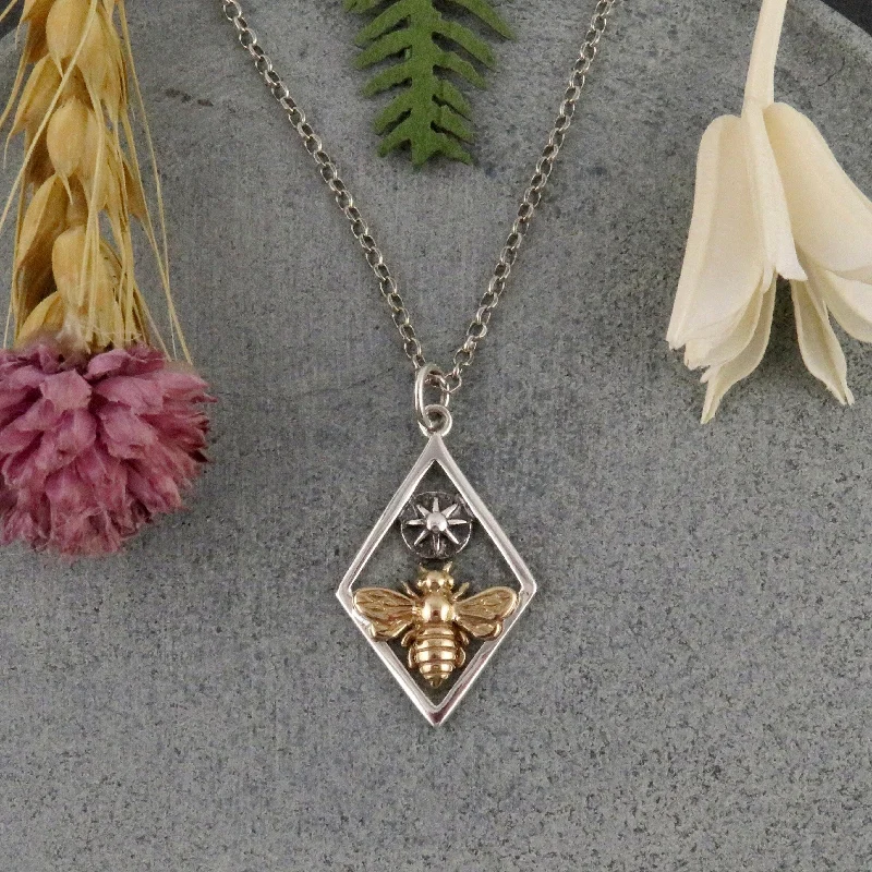 trendy pendant necklaces for women-Bee and Sun in Diamond Necklace