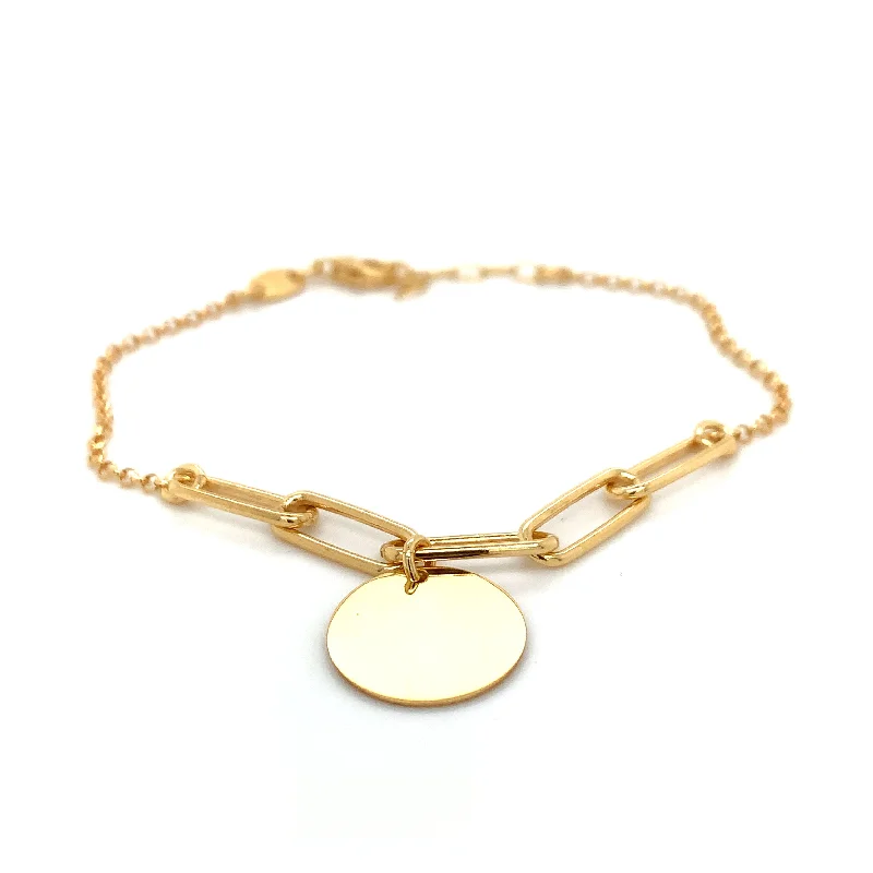 bangles for women-Golden Mixed Link Bracelet with Golden Disc