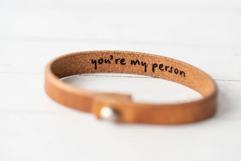 simple cuff bangles for women-Thin Leather Bracelet - Secret Message - Hidden Words - You're my person - Gift for her - Couples Bracelet