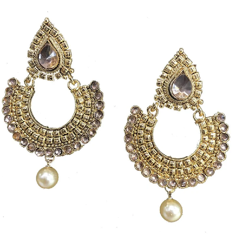 ruby earrings for women-Shreeji Brown Kundan Gold Plated Dangler Earrings - SE_653