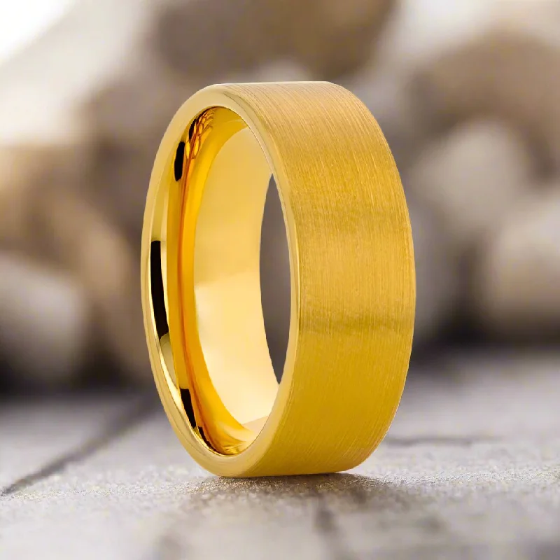 custom-designed rings for women-ADDERSFIELD | Gold Ring, Gold Tungsten Ring, Brushed, Flat