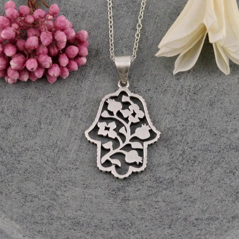 bohemian necklaces for women-Pomegranate Vine Hamsa Necklace