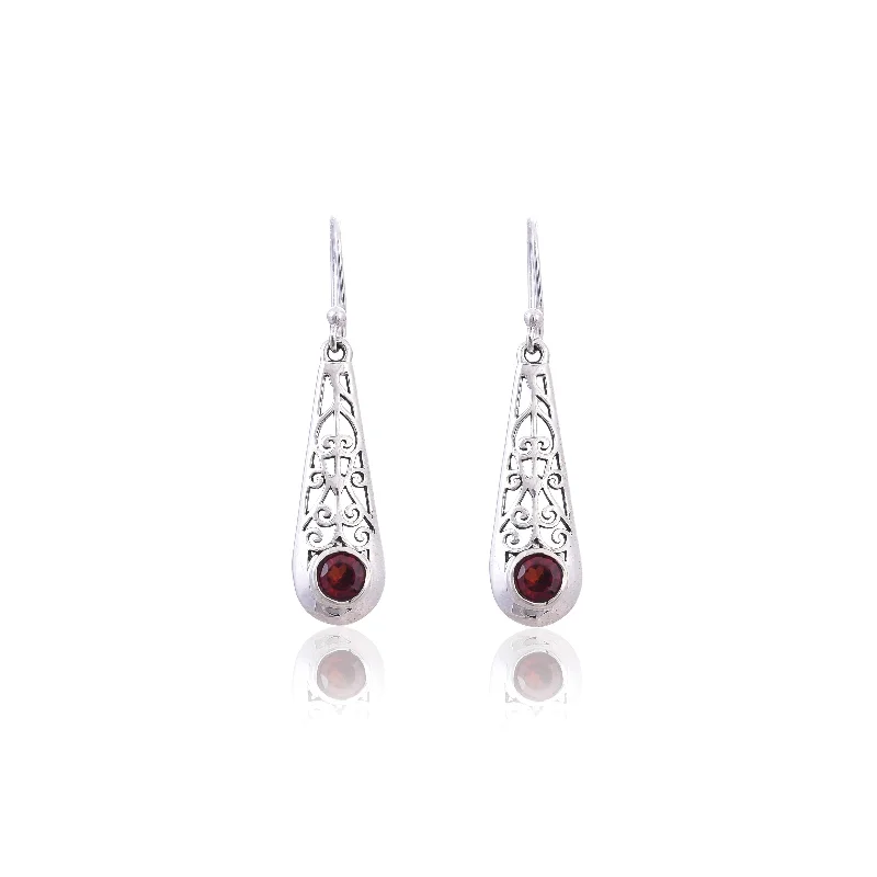 opal stud earrings for women-Silver Mountain 925 Silver Garnet Earring