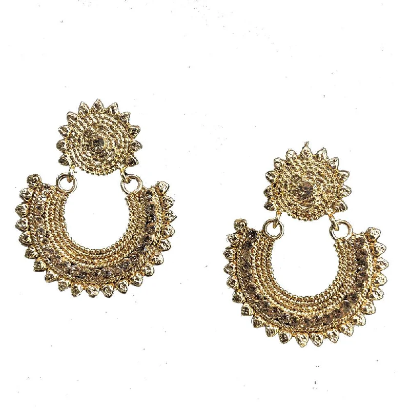 rose gold earrings for women-Shreeji Brown Austrian Stone Gold Plated Dangler Earrings - SE_701