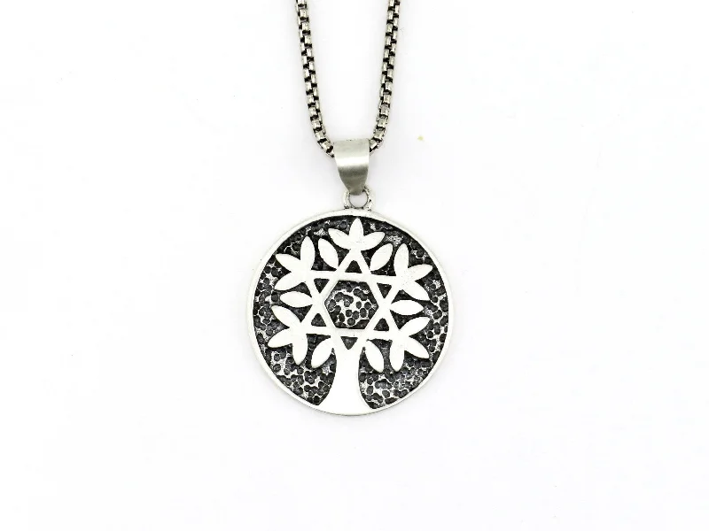 diamond pendant necklaces for women-Tree of Life Star of David Medallion Necklace