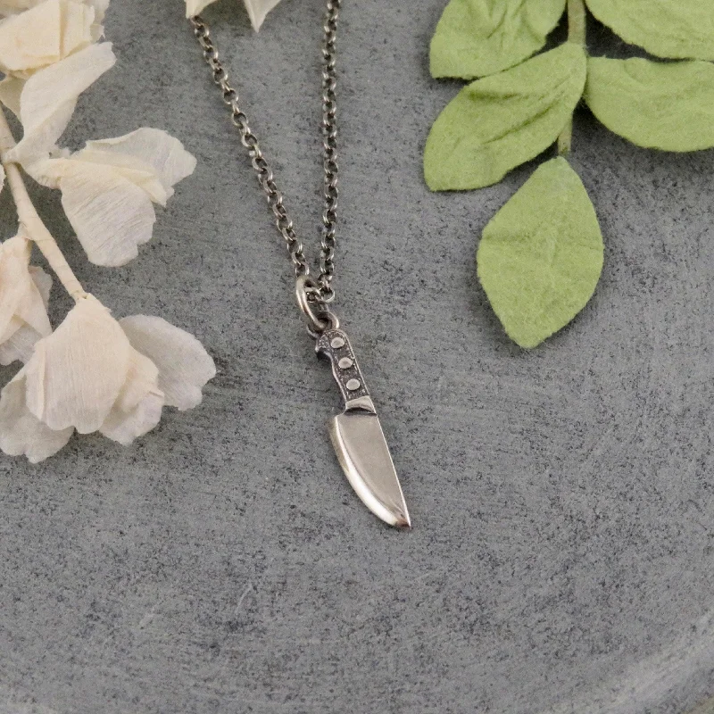 round pendant necklaces for women-Tiny Silver Knife Necklace