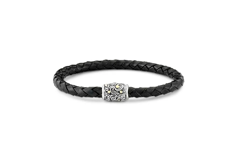 layered bangles for women-Ranu Bracelet- Black Leather