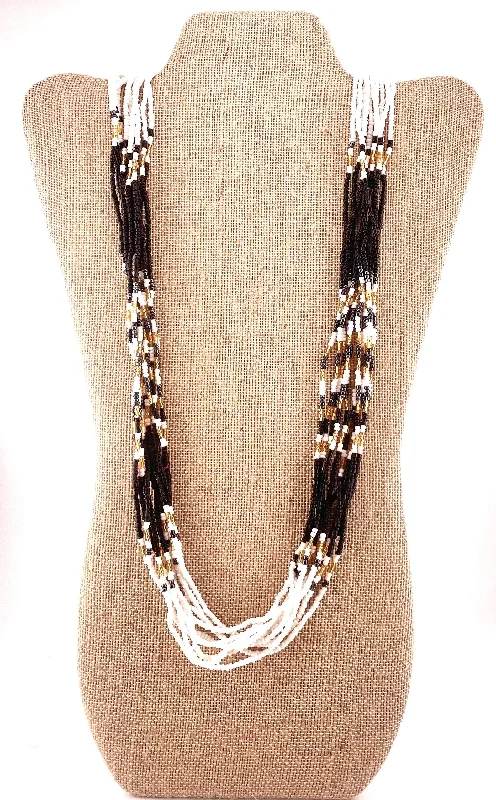 wedding pendant necklaces for women-Beaded Necklace - Black, White & Gold