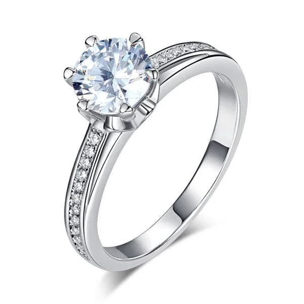 designer solitaire engagement rings-Created Diamond 6 Claws Engagement Ring 1.25 Ct