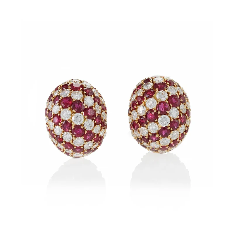 artistic earrings for women-Yanes Madrid Bombé Ruby and Diamond Clip Earrings