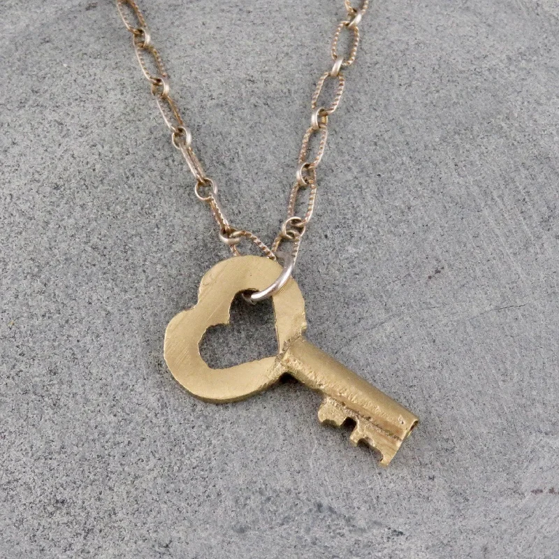 eternity necklaces for women-Brass Heart Key Necklace