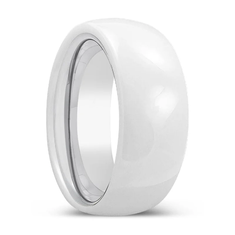 elegant silver rings for women-ALABASTER | Silver Ring, White Ceramic Ring, Domed