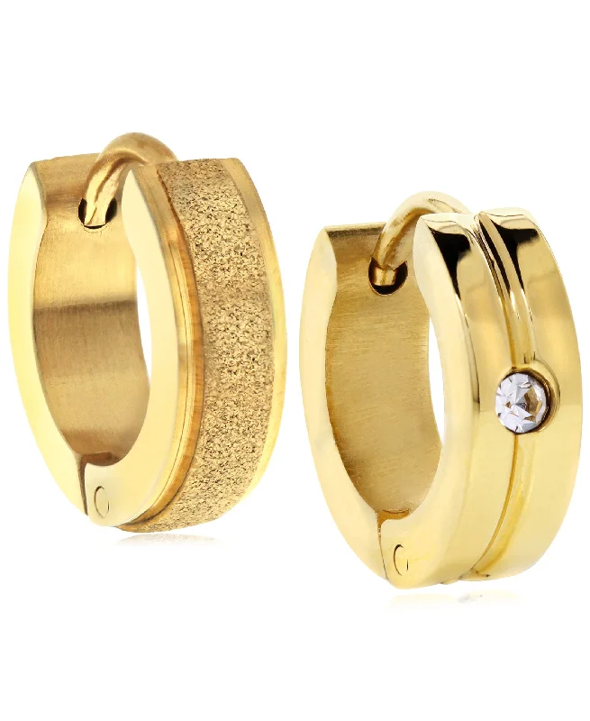 trendy ear cuffs for women-Sutton Gold-Tone Stainless Steel Matte Glitter and Stone Huggie Earrings