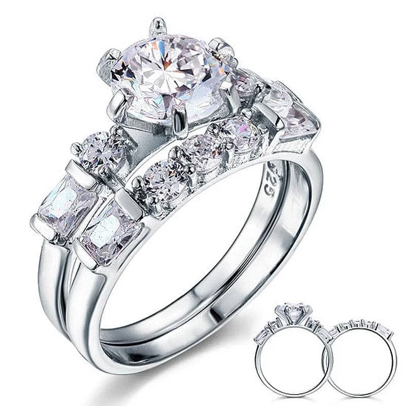 matching wedding and engagement rings-Vintage Style 2 Carat Created Diamond 2-Pc Wedding Engagement Ring Set