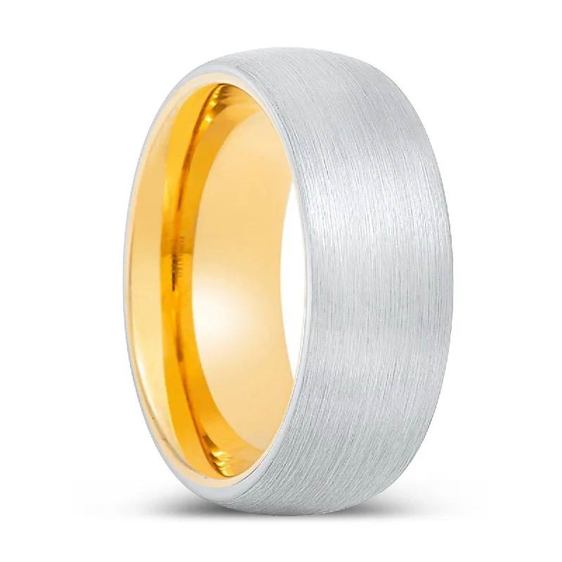 fashion rings for women-RABBI | Gold Ring, White Tungsten Ring, Brushed, Domed