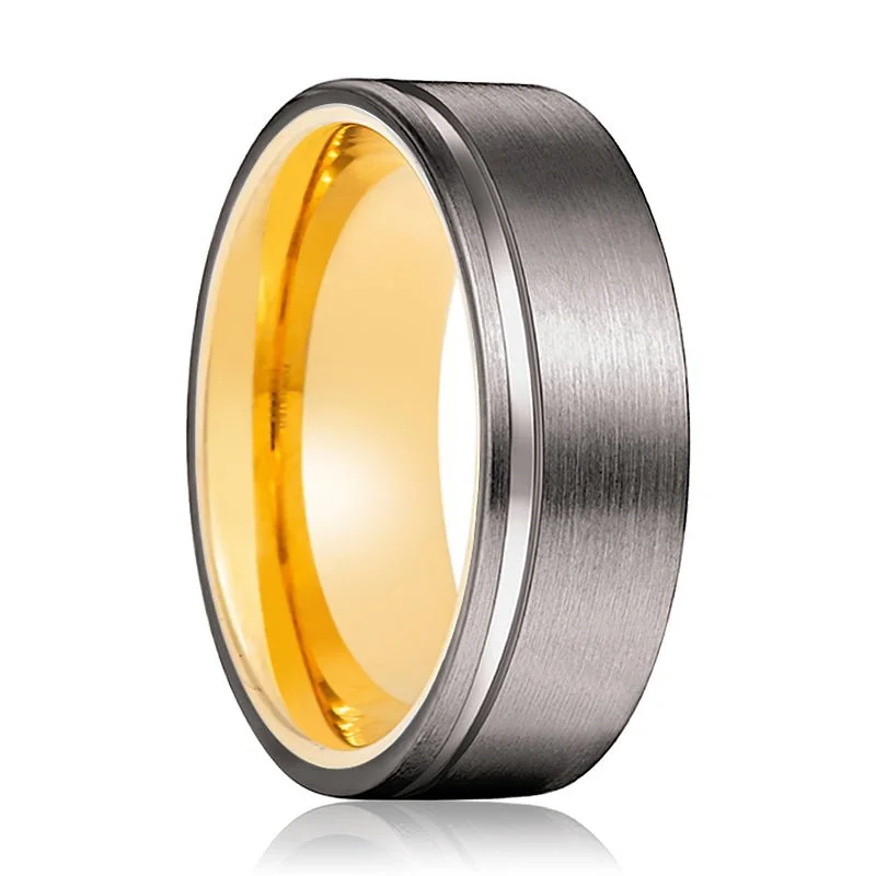 anniversary rings for women-WIZ | Gold Ring, Gunmetal Tungsten Offset Groove