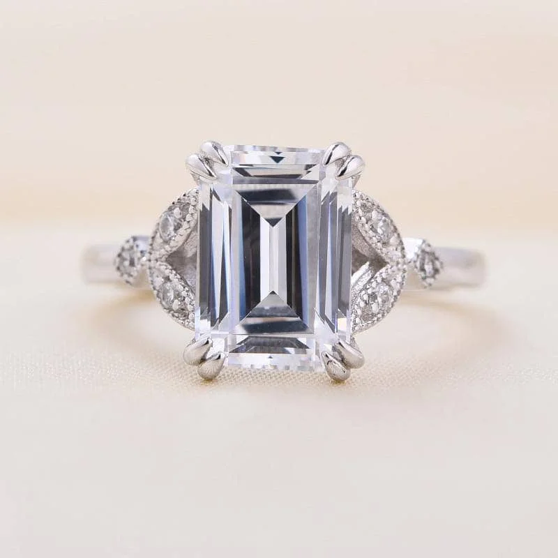 classic solitaire engagement rings-Emerald Cut White Sapphire Engagement Ring