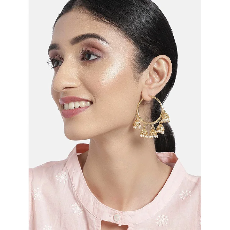 silver drop earrings for women-Etnico Metal Gold Plated and Pearl Jhumki Earrings for Women (Gold) E2848