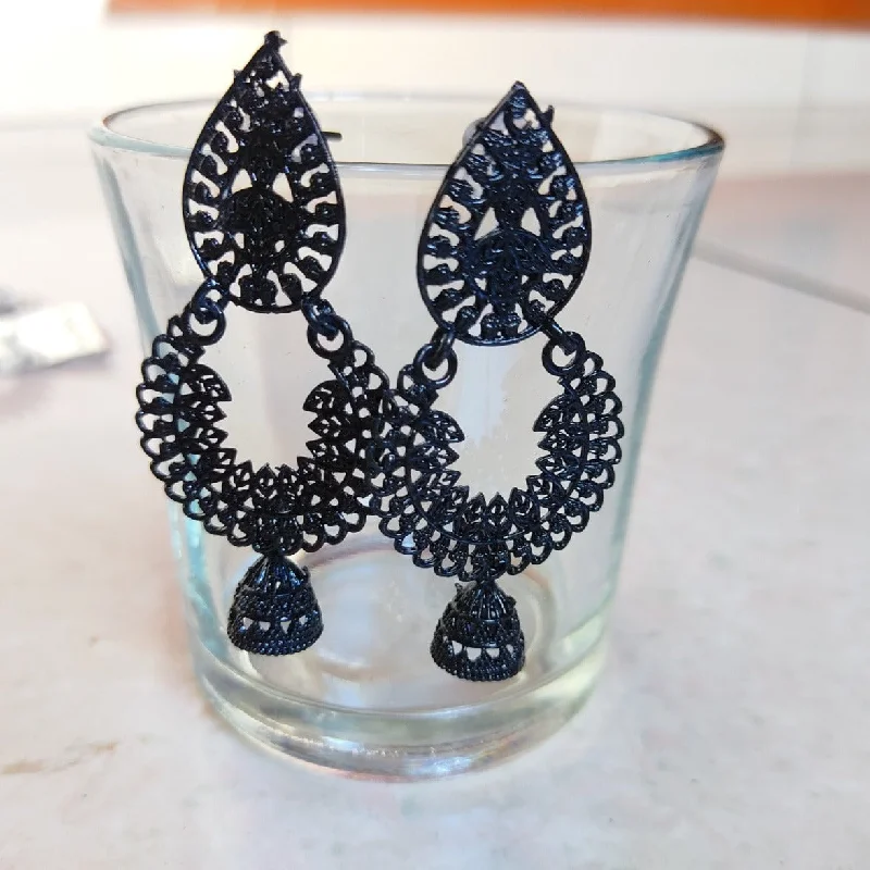 exotic earrings for women-H K Fashion Black Plated Jhumki Earrings