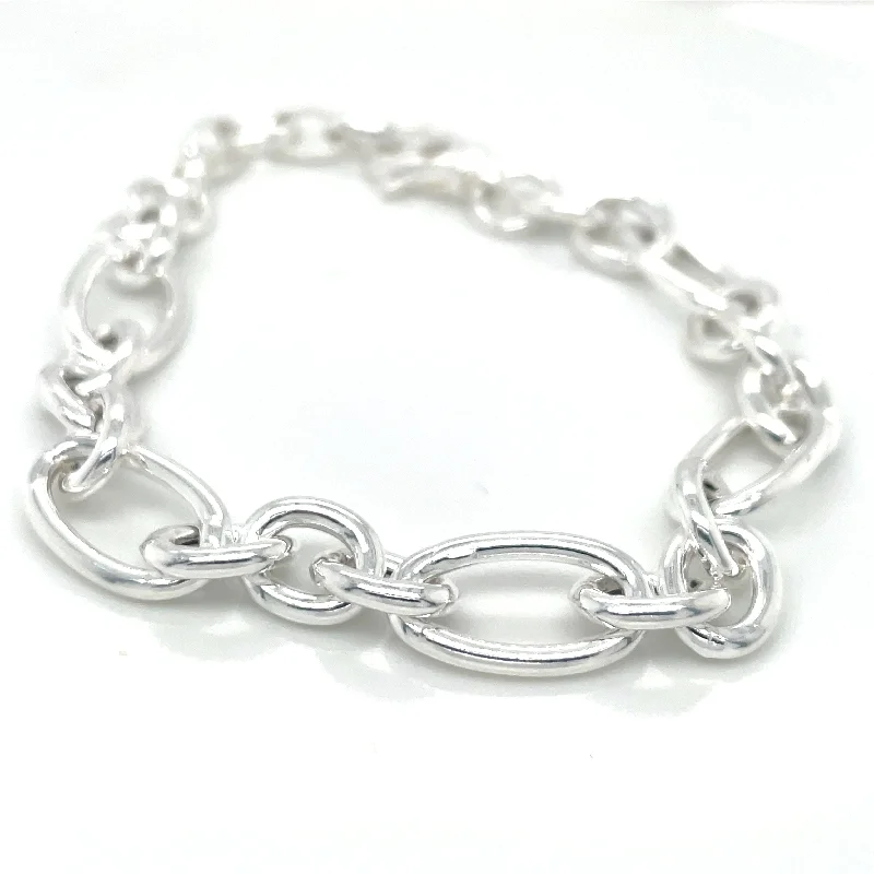 gold chain bangles for women-Sterling Silver Chunky Oval Link Bracelet