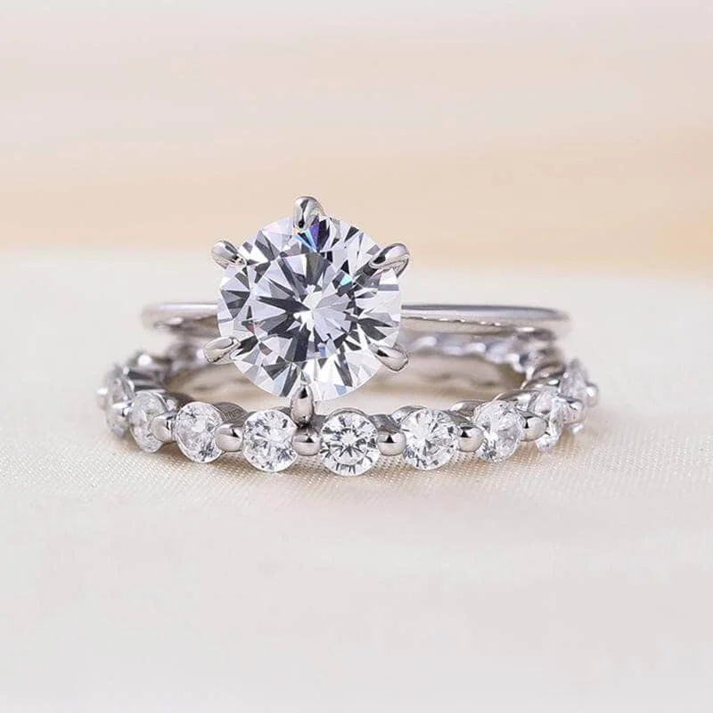 engagement rings for brides-Round Cut 2ct Engagement and Wedding Ring Set