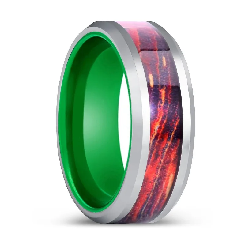 luxury rings for women-NEBULITH | Green Tungsten Ring, Galaxy Wood Inlay Ring, Silver Edges