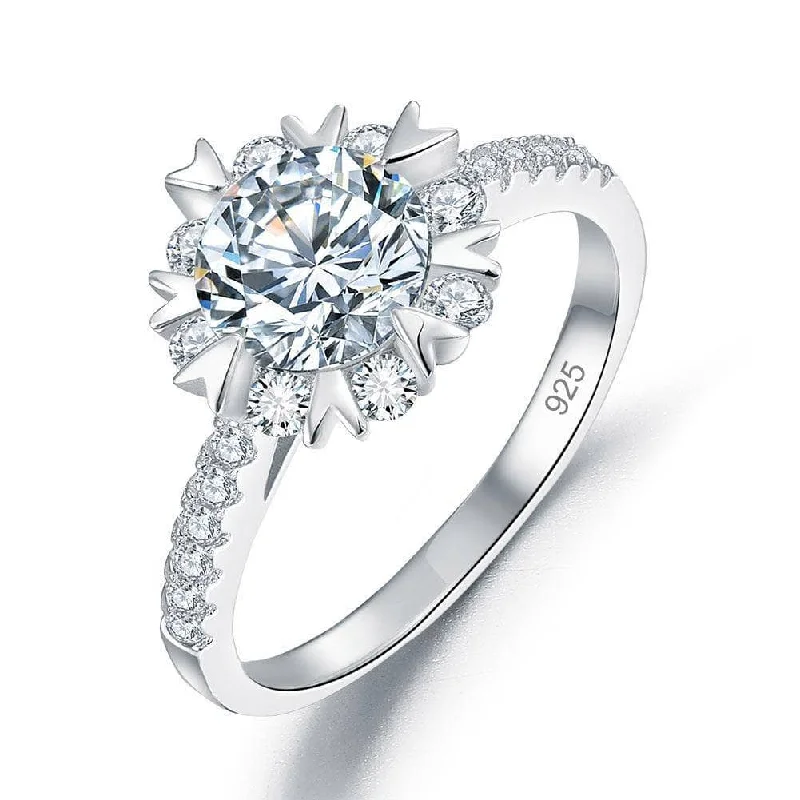 3-stone engagement rings-Flower Design Diamond Wedding Ring