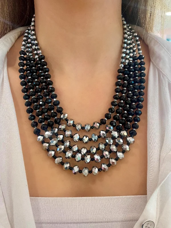 long necklaces for women-Black & Silver Dior Statement Necklace