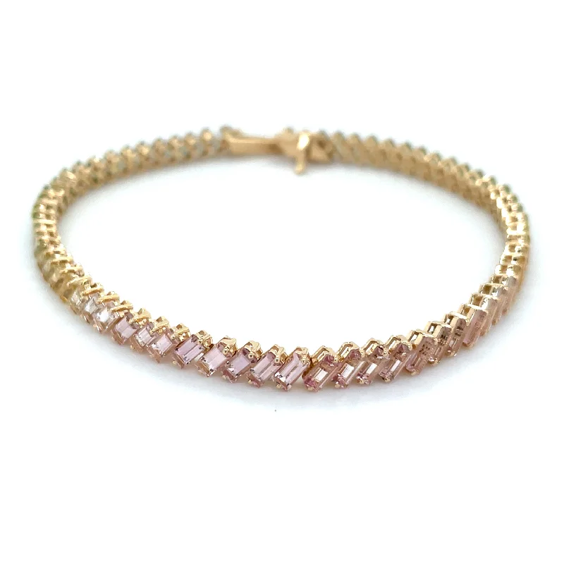 adjustable charm bangles for women-14ct Yellow Gold Earth Grown 7.33ct Rainbow Pastel Baguette Tourmaline Tennis Bracelet