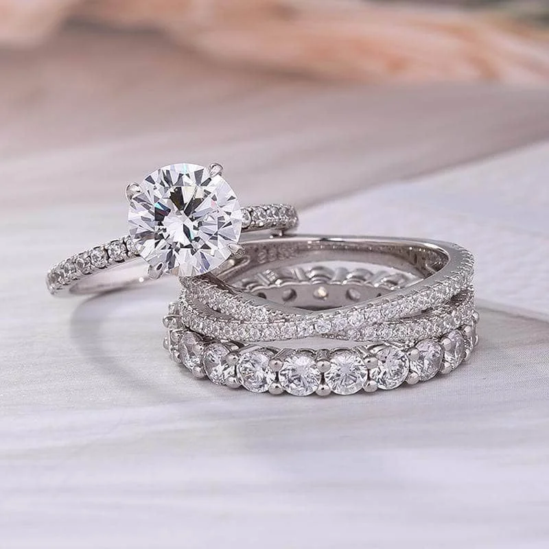 simple engagement rings-Gorgeous 4 Prong Round Cut Simulated Diamond Ring Set