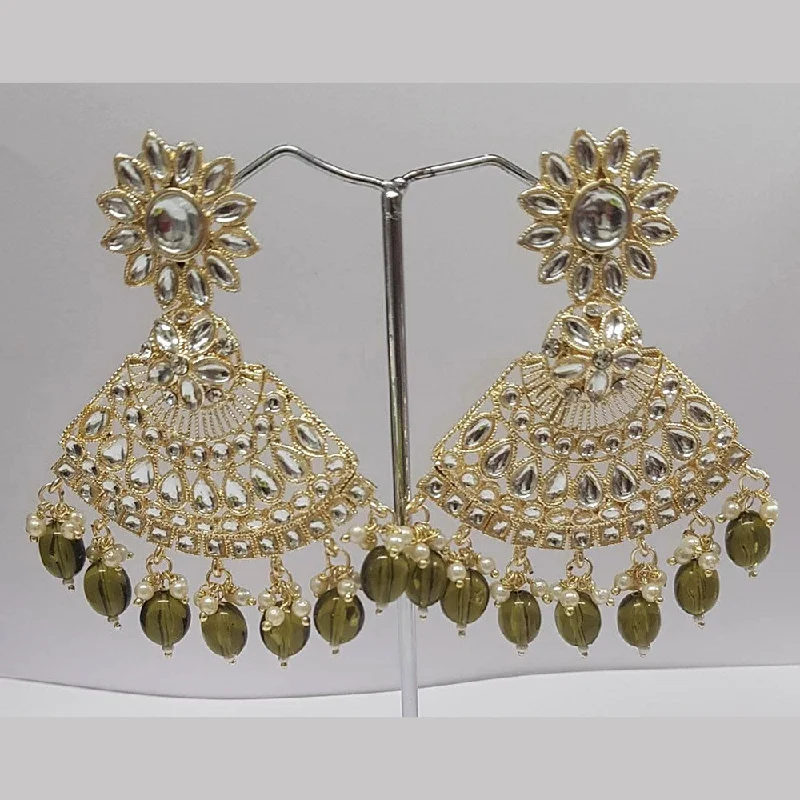 elegant crystal earrings for women-Shreeji Kundan Stone Gold Plated Dangler Earrings - ShreejiEar35