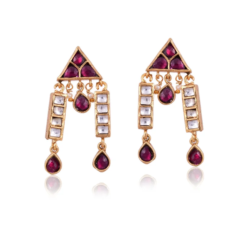 teardrop earrings for women-Silver Mountain Sterling Silver gold plated kundan Earring