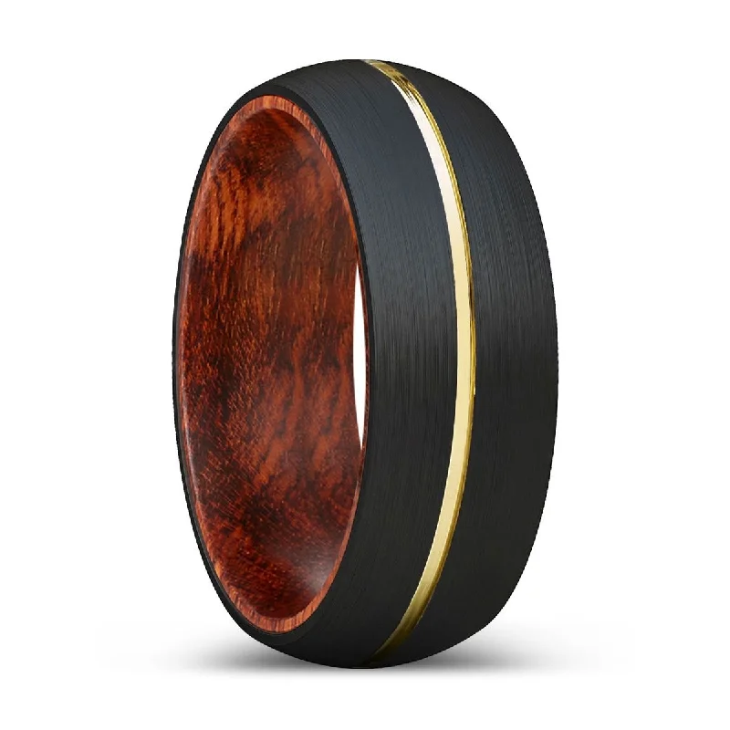 anniversary diamond rings for women-WILDER | Snake Wood, Black Tungsten Ring, Gold Groove, Domed