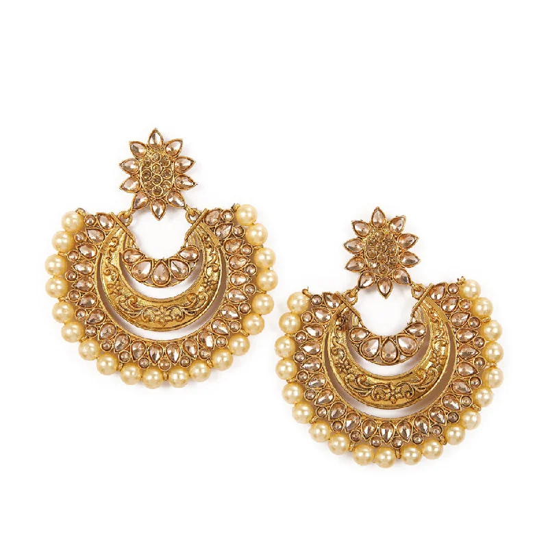 silver earrings for women-Shreeji Brown Stone And Kundan Gold Plated Dangler Earrings